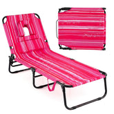 GYMAX front view pink stripe chaise showing full lounger and comfort