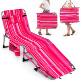GYMAX front view pink stripe shows full lounger and ergonomic design benefit