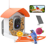 Gyozol front view of bird feeder showing camera and entrance, helps attract visitors