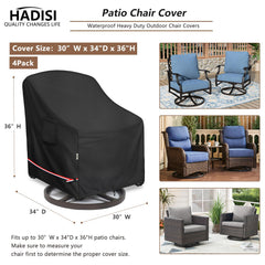 Hadisi four covers on patio set showing coordinated protection for multiple chairs