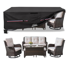 Hadisi front view of cover on table protecting furniture from weather