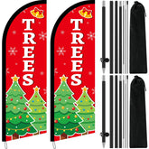 Hahafelt front view of assembled Christmas tree feather flag showing vibrant holiday design and visibility