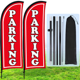 Hahafelt front view of red parking feather flag for high-visibility signage