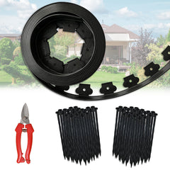 Haisiey front packaging view of 60ft edging kit showing included spikes and scissors benefit tidy borders