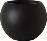 Haispring black fiberstone planter front view showcasing elegant round silhouette and stylish finish