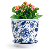 HakkaGirl front view of blue and white planter showing elegant Chinoiserie design and style