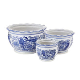HakkaGirl front view of three blue and white planters showing elegant display