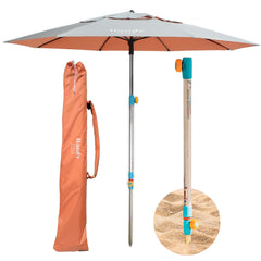 Handy Beach Goods front view of packed umbrella showing portability and compact storage