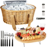 Hap Tim front view of wicker picnic basket showing portability and classic style