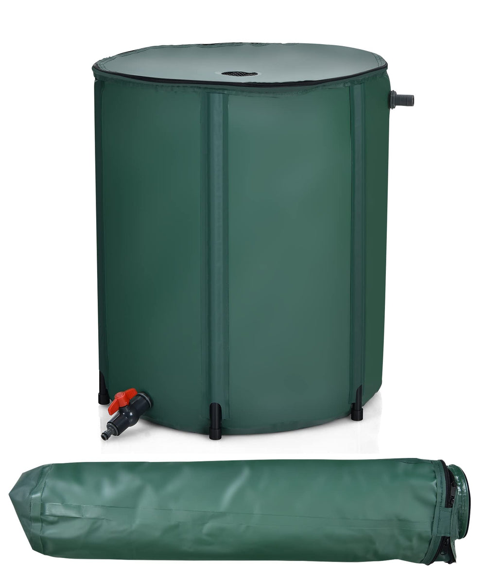 HAPPYGRILL front view of full collapsible barrel showing capacity and placement benefit