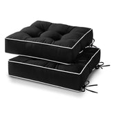 HARBOREST front view of two black tufted cushions showing neat edges and fit