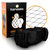 Harvesto front packaging showing rolled bird netting and dimensions for easy handling