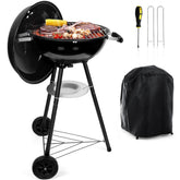HaSteeL front view of kettle grill showing compact portable cooking area and benefits
