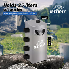 Hatway filled water weight attached to a canopy leg reducing uplift and improving stability