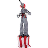Haunted Hill Farm clown front on stage creating dramatic porch focal point