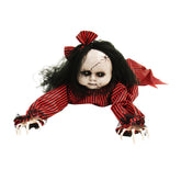 Haunted Hill Farm front view of crawling baby animatronic showing scary presence