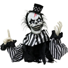Haunted Hill Farm clown front view showing poseable figure and menacing posture