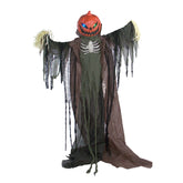 Haunted Hill Farm front view of full 6.6-ft pumpkin scarecrow creates dramatic entrance
