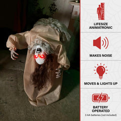 Haunted Hill Farm on porch setup showing covered outdoor use and visitor surprise