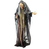 Haunted Hill Farm front view of life-size witch showing full spooky presence and impact