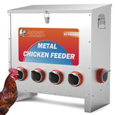 HAYOHRT front view of 85 lb feeder showing capacity and ports, reduces refill frequency