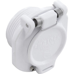 Hayward front view of white wall fitting showing secure vacuum connection and easy replacement
