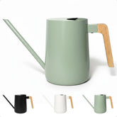 HB Design Co. front view of sage metal watering can showing full shape and balance