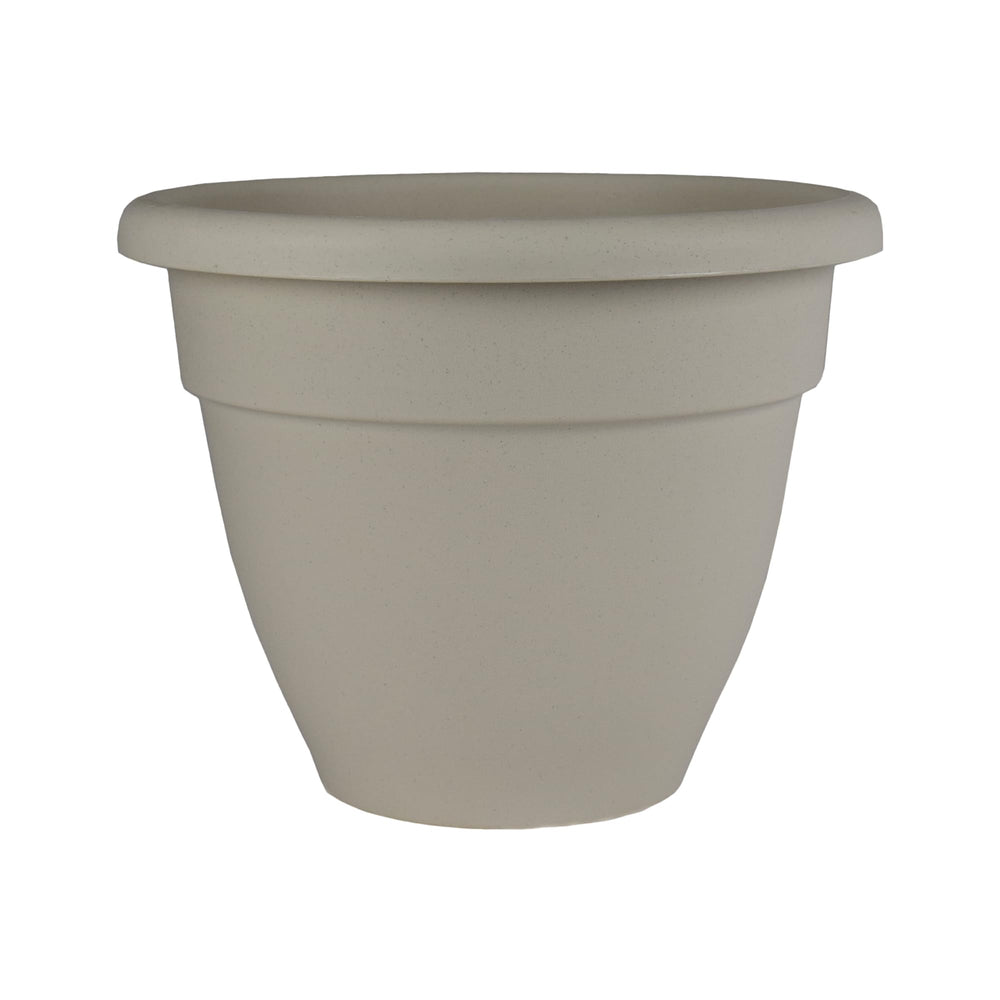 The HC Companies Caribbean planter front view showing classic rolled rim and neutral Cottage Stone benefit: timeless style