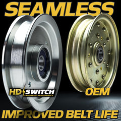 HD Switch idler pulley installed on mower deck demonstrating robust performance