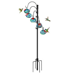 HEADAK LIFE front view of stand with five colorful feeders showing garden appeal