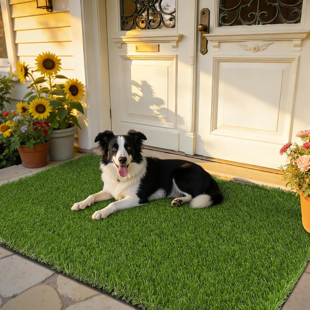 HEBE RUGS front view showing full 3x5 turf and realistic lawn look for easy installation