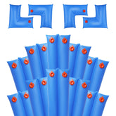 Hedday front view of full kit showing 10 straight and 4 corner water bags for secure covers