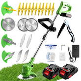 Hejunry weed wacker front view showing compact cutting head and guard, improving maneuverability