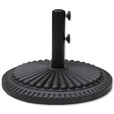 Helios&Hestia front view of black cement-filled umbrella base showing stability