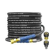 Heliwoo front view of 50ft hose showing durable construction and length benefit