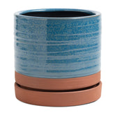 HERDUK front view of aqua blue and terracotta planter showing modern design and balance