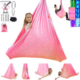 Heyfriday front view of fantasy pink sensory swing showing cozy cocoon benefit