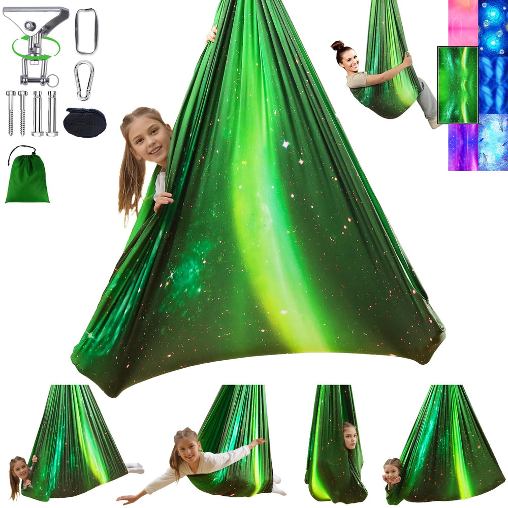 Heyfriday sensory swing front view showing roomy hammock and color