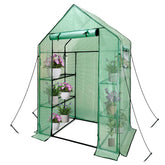 heyfurni front view showing full walk-in greenhouse protecting plants outdoors