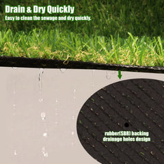 Heyroll turf in pet area with dog showing easy-clean benefit