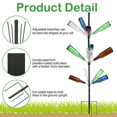 HEYTIMI bottle tree displaying mixed colored glass bottles for vibrant garden accents