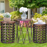 HFHOME front view of three bronze nesting tables showing compact storage benefit