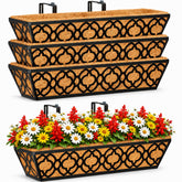 HFHOME front view of four 24 inch black metal planter boxes showing complete set and finish