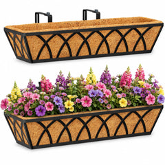HFHOME front view of 24-inch planter showing decorative pattern and curb appeal