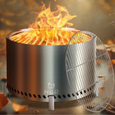 HGD front view firepit showing full stainless steel bowl and grill benefit warmth