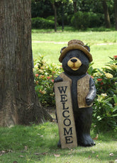 HI-LINE front view of bear statue greeting guests, adds curb appeal