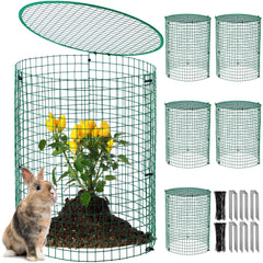Hiboom front view of six green metal mesh plant cages showing complete kit benefits