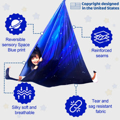 HiCamer swing in use with child reading inside showing secure comfortable focus