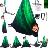 HiCamer swing front view showing roomy Space Green hammock and cozy benefit