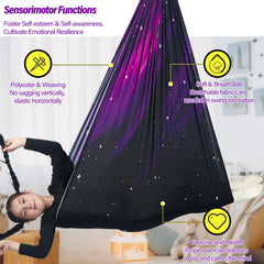 HiChrote child in swing enjoying calming motion and snug compression benefit